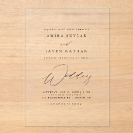 Elegantes Script Black Boho Minimalistisch Wedding Acryleinladungen