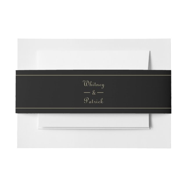 Elegantes Script Black & Gold Einladung zur Hochze Einladungsbanderole (Vorderseite Beispiel)