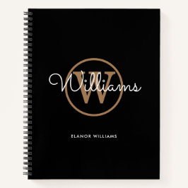 Elegantes Script Black Gold Monogram Name Notebook Notizbuch