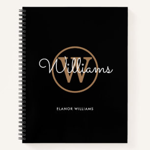 Elegantes Script Black Gold Monogram Name Notebook Notizbuch