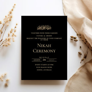 Elegantes Script Black Gold Nikah Zeremonie Einladung