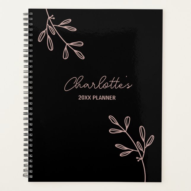 Elegantes Script Black Pink Floral Termin Buch Planer (Vorderseite)
