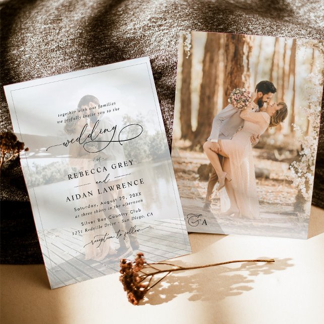 Elegantes Script Black & White Foto Hochzeit Einladung (Von Creator hochgeladen)