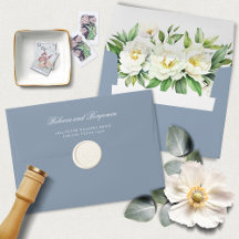 Elegantes Script Blue Floral Custom Address Weddin