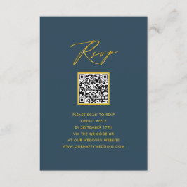 Elegantes Script Blue Minimalistisch QR Wedding RS Begleitkarte