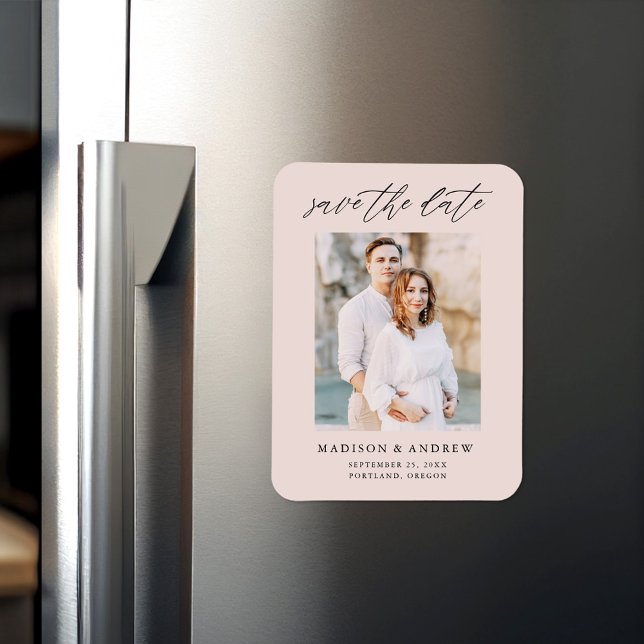 Elegantes Script Blush-Foto Save the Date Magnet (Von Creator hochgeladen)