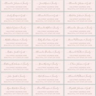 Elegantes Script Blush Gold Wedding Guest Address Aufkleber