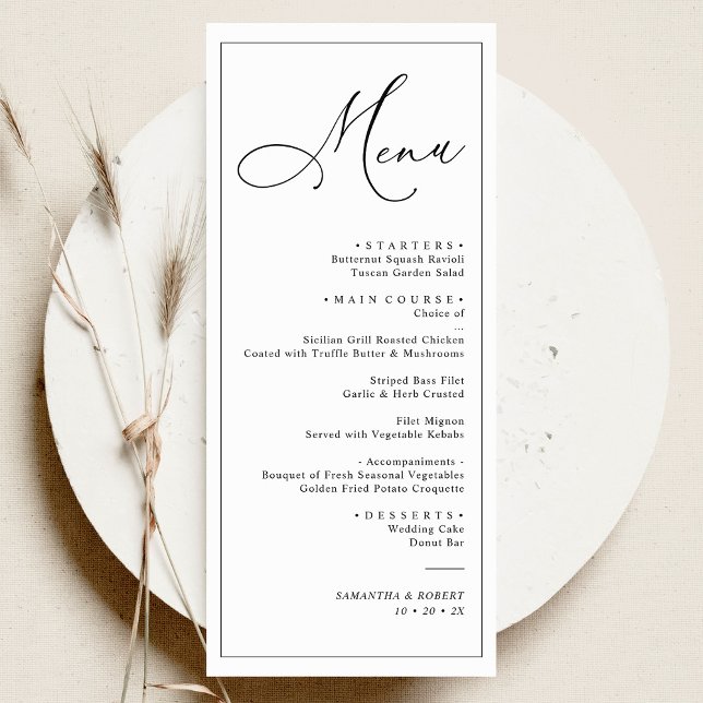 Elegantes Script Blush Simple Wedding Dinner Menu Menükarte (Von Creator hochgeladen)