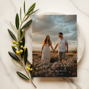 Elegantes Script Boho Wedding Foto Save The Date
