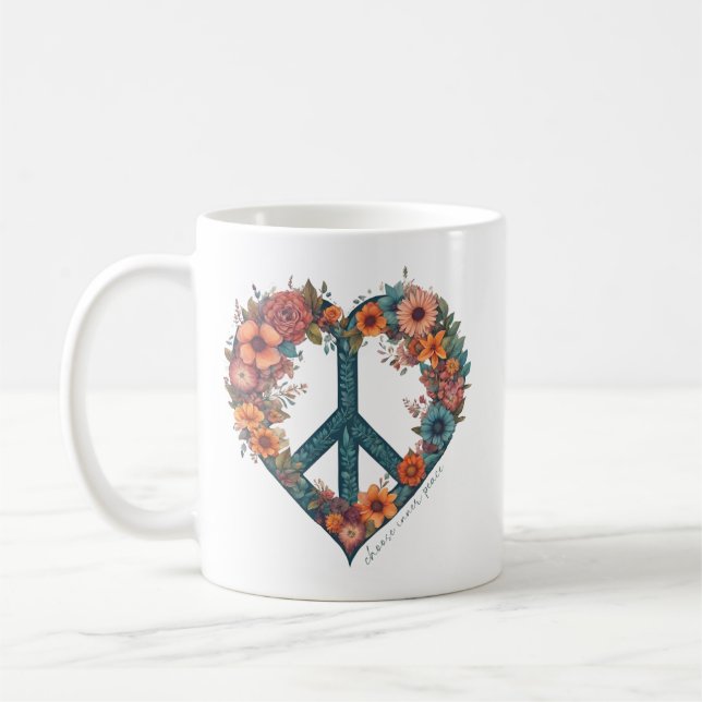 Elegantes Script Boho Wild Blume Peace Kaffeetasse (Links)