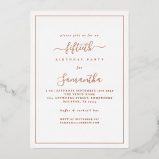 Elegantes Script Border 50. Geburtstagsparty Luxur Folieneinladung