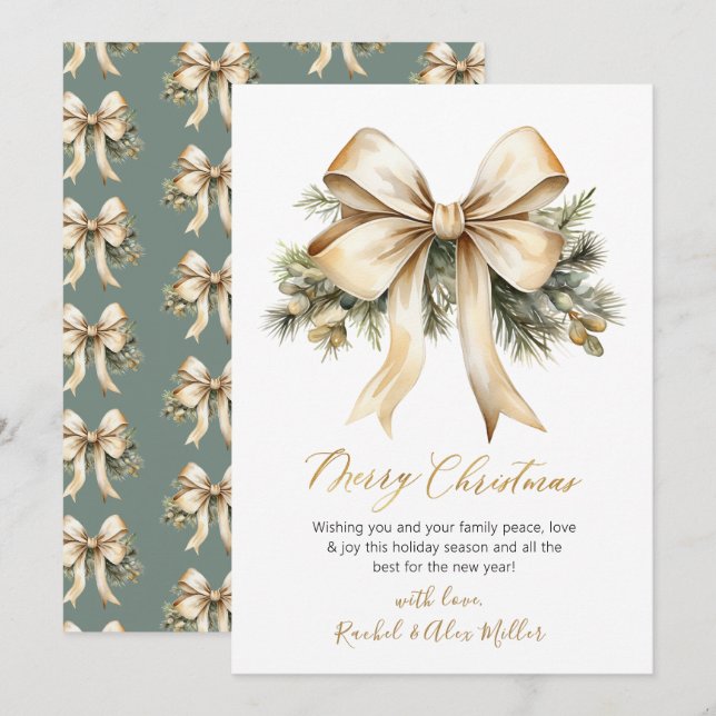 Elegantes Script Botanical Bow Weihnachten außerha (Vorne/Hinten)