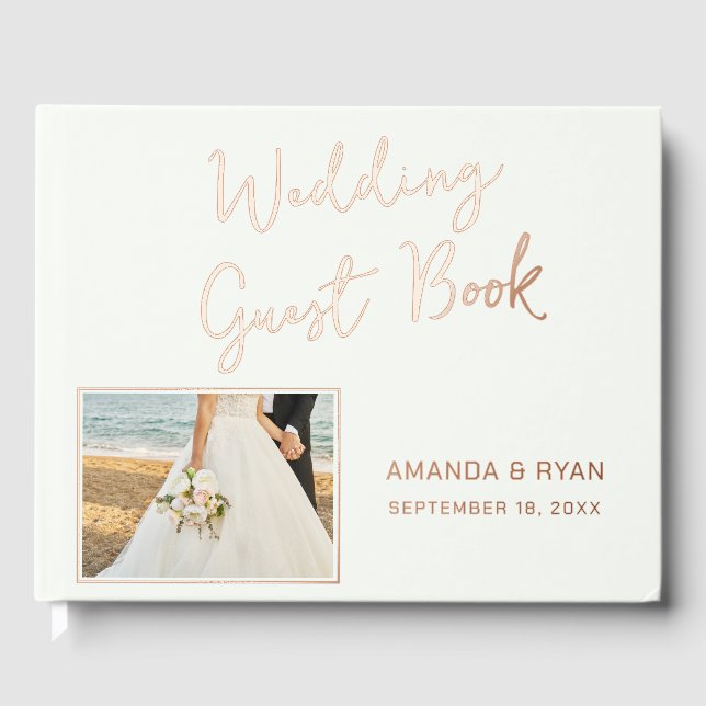 Elegantes Script Bride Groom Foto Hochzeit Gästebuch (Vorderseite)