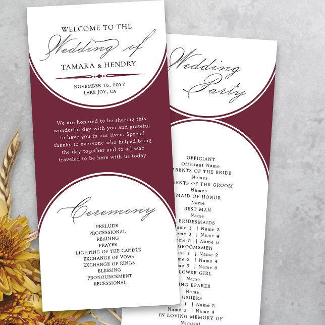 Elegantes Script Burgundy Arch Wedding Programm (Modern arches burgundy wedding order of service program from my Wedding Colors collection)