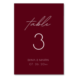 Elegantes Script Burgundy Wedding Tischnummer