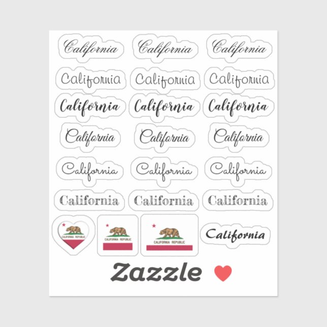 Elegantes Script California & Flag USA /name Set Aufkleber (Blatt)
