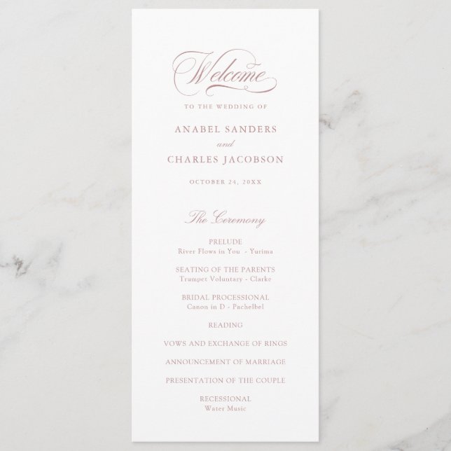 Elegantes Script Calligraphy Blush Wedding Program Programm (Vorderseite)