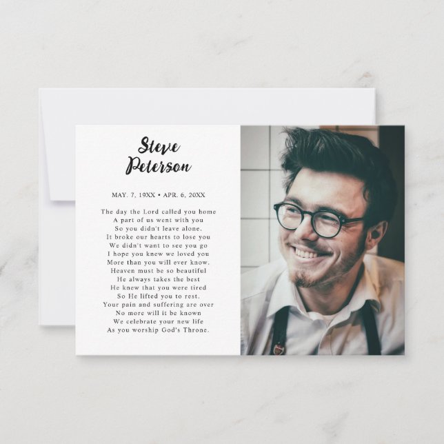 Elegantes Script Calligraphy Foto Beileid Beerdigu Dankeskarte (Vorderseite)