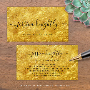 Elegantes Script Calligraphy Swash Black Gold Visitenkarte
