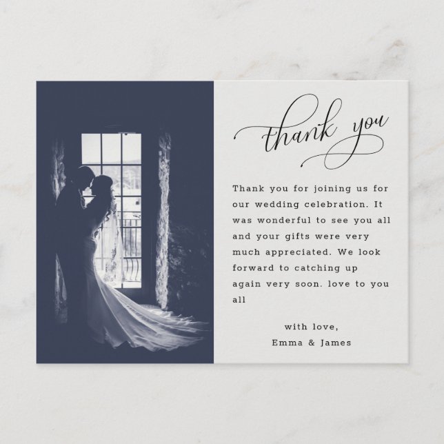 Elegantes Script Calligraphy Wedding Foto Vielen D Postkarte (Vorderseite)