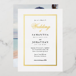 Elegantes Script Classic Minimal Foto Wedding Gold Folieneinladung