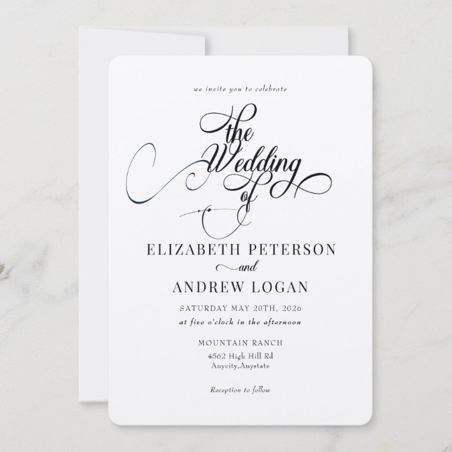 Elegantes Script Classic Wedding Einladungen (Vorderseite)