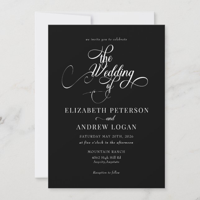 Elegantes Script Classic Wedding Einladungen (Vorderseite)