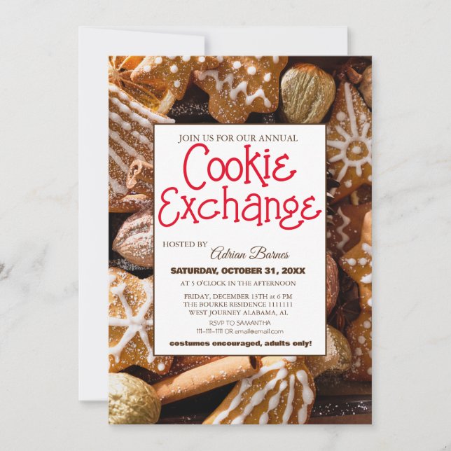 Elegantes Script Cookie Exchange Weihnachtsgeschen Einladung (Vorderseite)