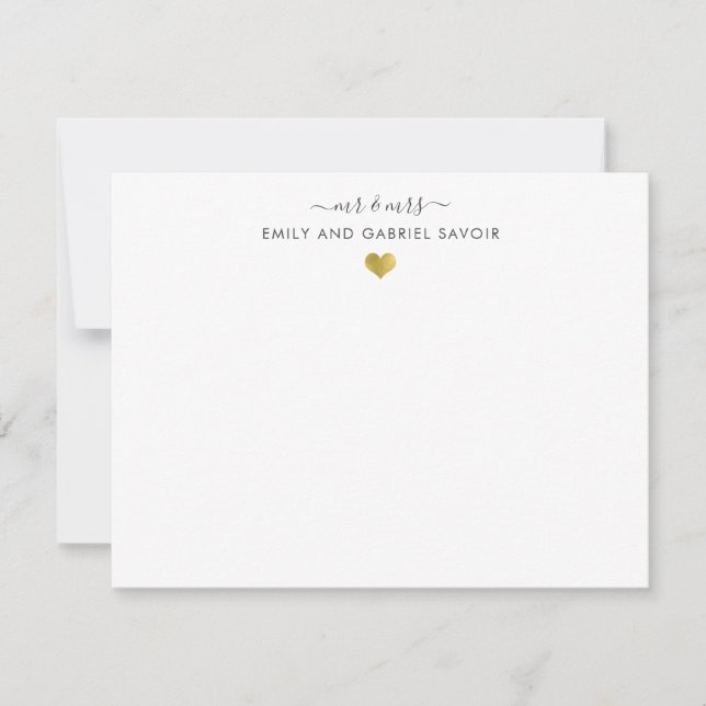 Elegantes Script Couple Name Gold Heart Neu Mitteilungskarte (Vorderseite)