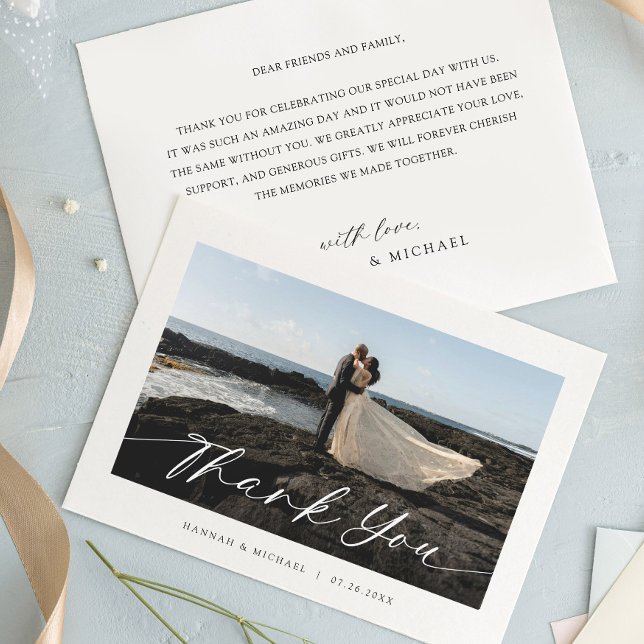 Elegantes Script Custom Foto Hochzeit Dankeskarte (Von Creator hochgeladen)