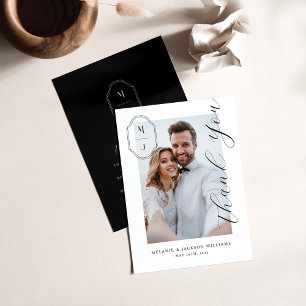 Elegantes Script Custom Monogram Wedding Foto Dankeskarte
