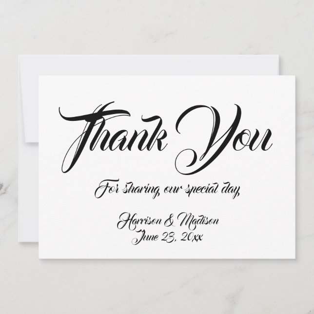 Elegantes Script Custom Wedding Dankeschön Karte (Vorderseite)
