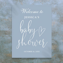 Elegantes Script Dusty Blue Baby Dusche Begrüßungs