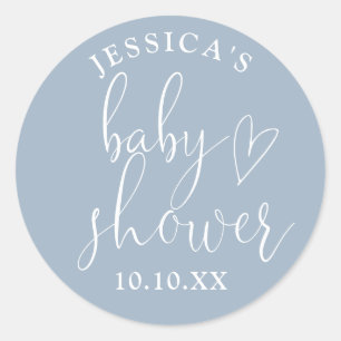 Elegantes Script Dusty Blue Baby Duwer Gevor Runder Aufkleber