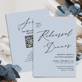 Elegantes Script Dusty Blue Probe Dinner QR Einladung
