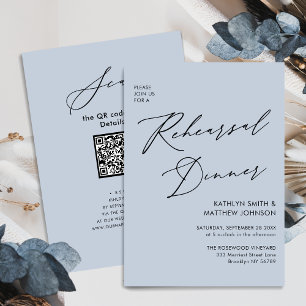 Elegantes Script Dusty Blue Probe Dinner QR Einladung