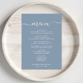 Elegantes Script Dusty Blue Wedding Reception Menükarte