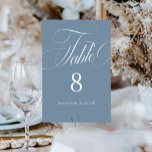 Elegantes Script Dusty Blue Wedding Tischnummer<br><div class="desc">Die elegante Script Dusty Blue Wedding Tischnummer verfügt über ein großes,  feines Skript und ein elegantes Styling.</div>