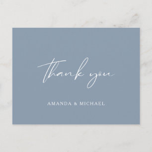 Elegantes Script Dusty Blue Wedding Vielen Dank Postkarte
