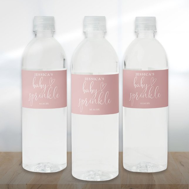 Elegantes Script Dusty Rose Baby Sprinkle Dusche (Elegant Script Dusty Rose Baby Sprinkle Shower Water Bottle Label)