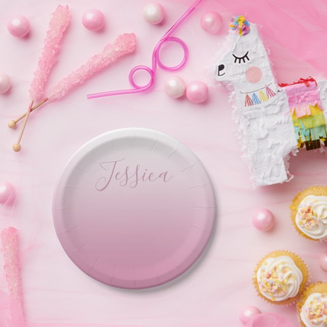 Elegantes Script & Editable Pink (beliebige Farbe) Pappteller (Party)