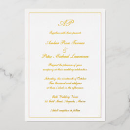 Elegantes Script einfache formelle Monogram Weddin Folieneinladung