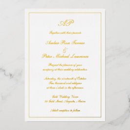 Elegantes Script einfache formelle Monogram Weddin Folieneinladung