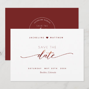 Elegantes Script, einfache Hochzeit in Burgund Save The Date