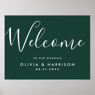 Elegantes Script Emerald Green Wedding Welcome Sig Poster