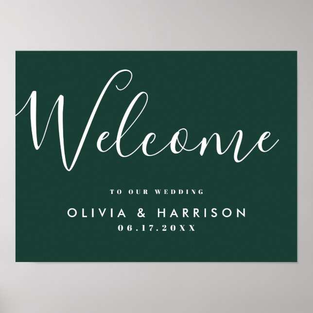 Elegantes Script Emerald Green Wedding Welcome Sig Poster (Vorne)