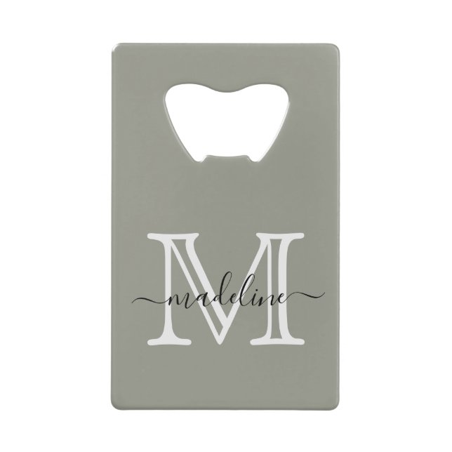 Elegantes Script Evergreen Fog Monogram Geldbeutel Flaschenöffner (Vorderseite)