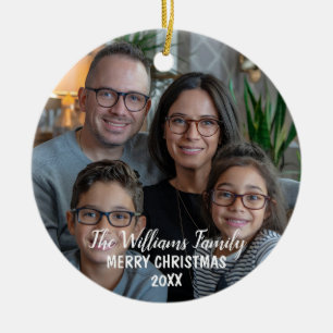 Elegantes Script Family Foto Frohe Weihnachten Keramik Ornament