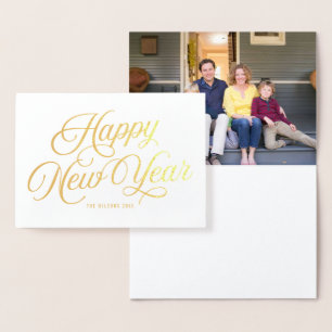 Elegantes Script Fappy New Year mit Foto Folienkarte