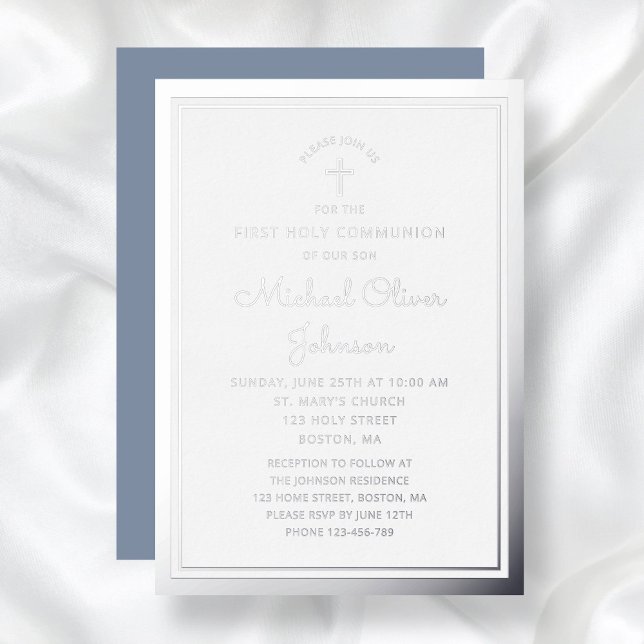 Elegantes Script First Communion Silver Folieneinladung (Elegant Script First Communion Silver Foil Invitation)